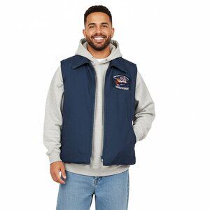 Vintage Hammill Navy Blue Full Zip Workwear Vest Made in Canada Embroidery Patch